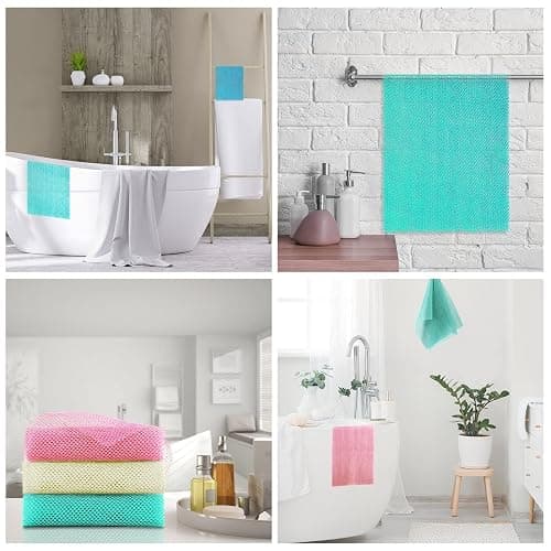 UJFQBH 3 Pieces African Net Sponge, African exfoliating net African Net Long Net Bath Sponge Exfoliating Shower Body Scrubber Back Scrubber Skin Smoother（Pink, Green, Off-White） thumbnail 7