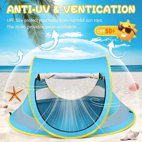 Baby Beach Tent,Large Pop Up Beach Tent Sun Shade for Beach,Portable Baby Travel Tent with Mosquito Net,Indoor Baby Play Tent,UPF 50+ UV Protection Sun Shelters for Infants thumbnail 2