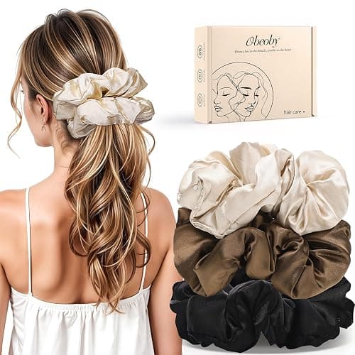3Pcs Large Satin Hair Scrunchies, 6Inch Pillow Satin Scrunchies for Thick Curls Sleepy Hair Tie Stocking Stuffers for Teen Girls - Image 1