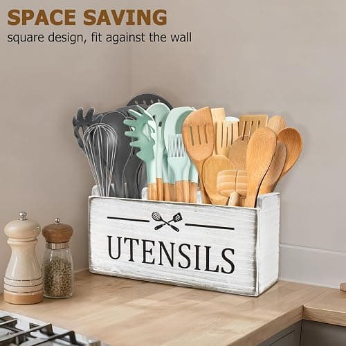 RedCall Wooden Kitchen Utensil Holder for Counter-top,Large Utensil Organizer for Storage Cooking Tool and Silverware,Extra Large Rustic Wood Container (Antique) thumbnail 6