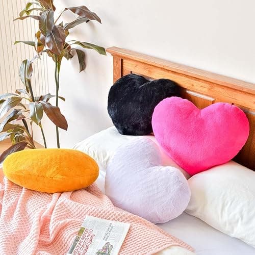 XVTRU Hot Pink Heart Pillows, Cute Heart Decorative Pillow, Heart Shaped Throw Pillows for Bed, Faux Rabbit Fur Plush Hoom Decor Pillow Cushion for Chair Sofa Living Room (Mini 12.9" x 9.8") thumbnail 5