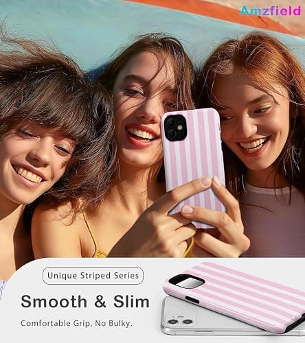 Amzfield for iPhone 11 Cute Striped Phone Case, Pink | Stripes Phone Case, Summer Aesthetic Design for Women Girls Fall Chic Girly Pretty Dual Layer Hybrid Protection Elegant thumbnail 6