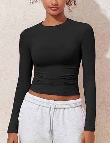 PrettyGuide Women's Cotton Jersey Long Sleeve Shirts Tight Fit Crewneck Crop Tops Basic Fall Going Out Y2K Tops thumbnail 8