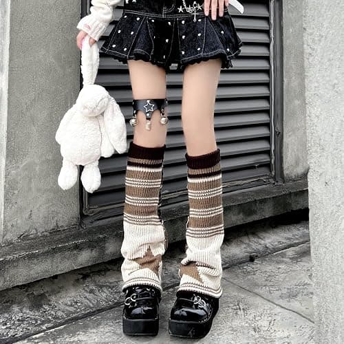 CHERSE Womens Leg Socks Stripe Star Retro Knit Y2K Leg Warmers Vintage High Knee Warmer Socks 80s Outfit for Women thumbnail 7
