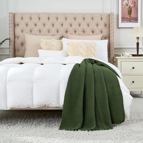 Longhui bedding Chunky Cable Knit Throw Blanket Lightweight Olive Green 100% Organic Cotton Blanket for Sofa Couch Bed Baby Nursery, Rustic Shabby Chic Modern Farmhouse, 51” x 63” Give Laundering Bag thumbnail 5