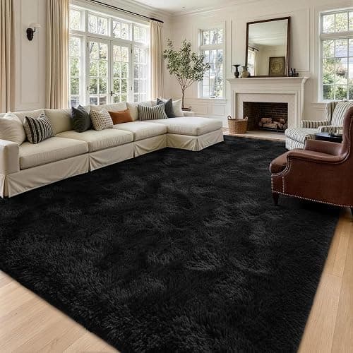 7x10 Extra Large Black Area Rug for Living Room Bedroom Dining Room, Fluffy Shag Soft Plush Furry Carpet Solid Color, Non-Slip Indoor Floor Mat for Kids Home Decor thumbnail 2