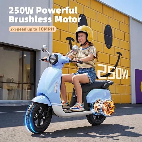 24V Electric Bike for Kids, Speed up to 10MPH, Electric Moped Scooter | Electric Motorbike with 12'' All-Terrain Tires, 250W Brushless Motor, LED, Battery Powered Ride on Toy for Girls Boys-Rose thumbnail 7