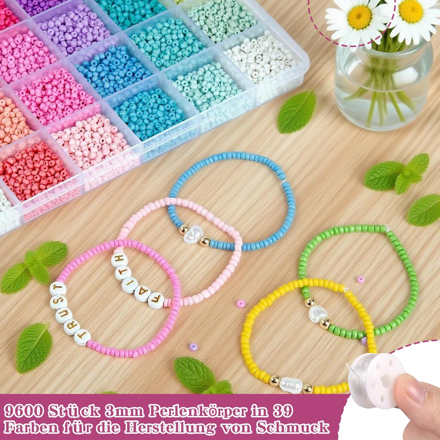 9600 Pieces Glass Beads for Threading 3mm 39 Colors Rocailles Beads Colorful Craft Beads Elastic Cord Jewelry Beads thumbnail 4
