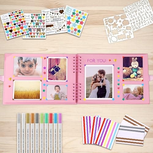 Gotideal 80 Pages Scrapbook Album with 10 Metallic Markers, Craft Paper Photo Album for Wedding and Anniversary, Family DIY Scrapbook Accessories with Scrapbooking Stickers Corners(Pink) thumbnail 2
