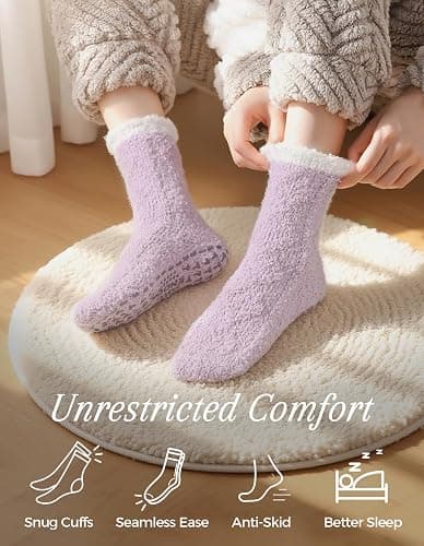 TEHOOK Warm & Cozy Gifts for Women, Fluffy Fuzzy Plush Sleeping Slipper Socks - Soft Warm Fabric thumbnail 5