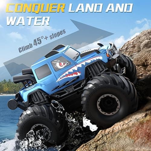 NQD® Monster Truck Toys, Waterproof 360°Rotate 4x4 RC Truck, Amphibious Remote Control Monster Trucks, 2.4GHz All Terrain Off-Road Pickup Toy RC Car for Gifts for Boys Kids Age 6 7 8 9 10 11 12+, Blue thumbnail 5