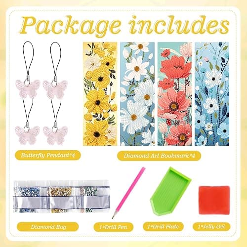 4pcs Flower Diamond Art Bookmarks Kit Floral Diamond Bookmarks for Adults 5D DIY Diamond Art Kit for Spring Reading Lover Book Lover Students DIY Gem Crafts Gift thumbnail 3