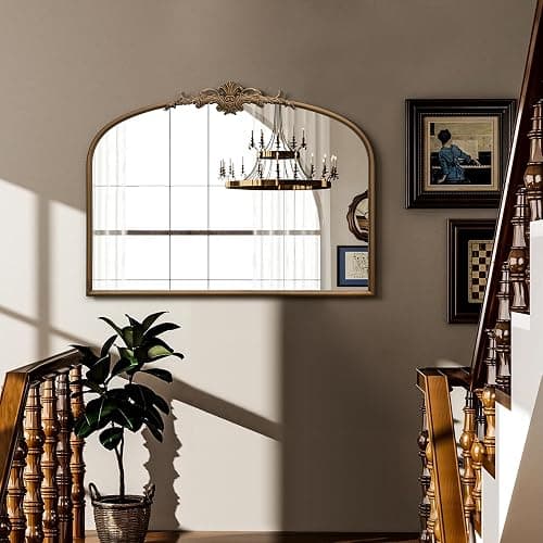 Besdomus Vintage Arched Gold Mirror: 32"x24" Large Gold Vintage Wall Mounted Mirror - Baroque Traditional Ornate for Entryway/Fireplace/Bathroom/Hallway - Home Decor for Fashion-Conscious thumbnail 4