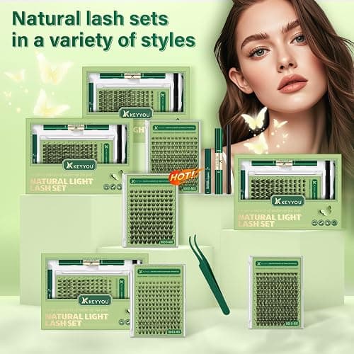 KEYYOU Natural Lash Clusters Kit 144Pcs DIY Lash Extension Kit Wispy Eyelash Extensions Kit D Curl 8-18MIX with Bond and Seal and tweezers with Thin Lash Band(KIT-N03-D-8-18MIX) thumbnail 6