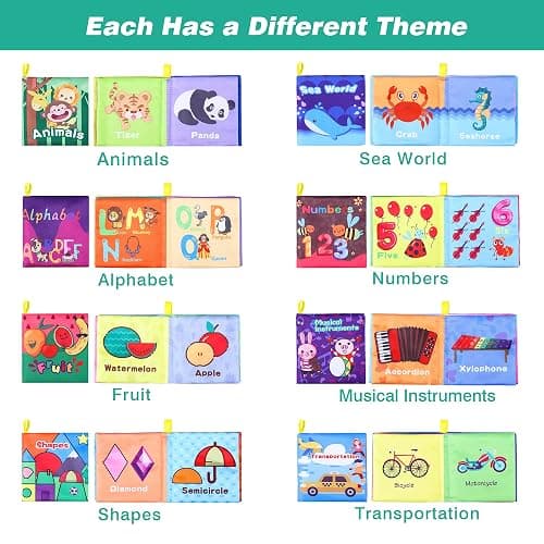 Baby Bath Books, Nontoxic Fabric Soft Baby Cloth Books, Early Education Toys, Waterproof Baby Books for Toddler, Infants Perfect Shower Toy, Kids Bath Toys Birthday Gift (Pack of 8) thumbnail 5