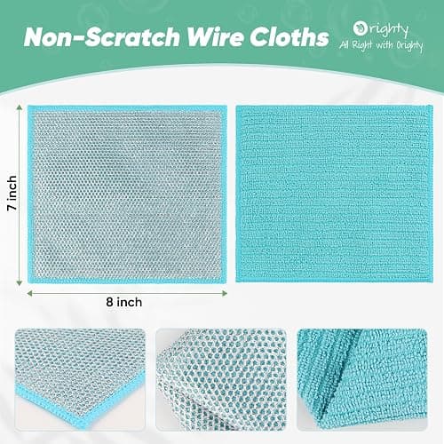 Orighty Multipurpose Wire Dishwashing Rag 12 Pcs, Upgraded Double-Layer Non-Scratch Wire Dish Cleaning Cloths, Kitchen Reusable Steel Scrubber, Powerful Dishcloth Rag for Cookware, Multicolor, 7"x8" thumbnail 2