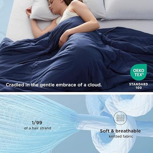 Bedsure Cooling Blankets for Hot Sleepers - Cooling Comforter, Cold Summer Blanket Twin Size for Bed, Ice Breathable and Lightweight Gift for Night Sweats, Navy Blue, 60x80 Inches thumbnail 6