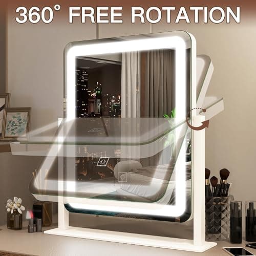 FENNIO Vanity Mirror with Lights - 15"x12.6" LED Lighted Makeup Mirror, Large Makeup Mirror with Lights, Touch Screen with 3-Color Lighting, Dimmable, for Vanity Desk Tabletop, Bedroom thumbnail 7
