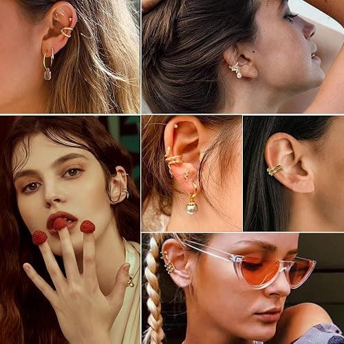 HAIAISO 18 Pcs Gold Ear Cuffs for Women Non Piercing Adjustable Ear Cuff Earrings Clip On Cartilage Helix Wrap Ear Jewelry Set - Gold thumbnail 4