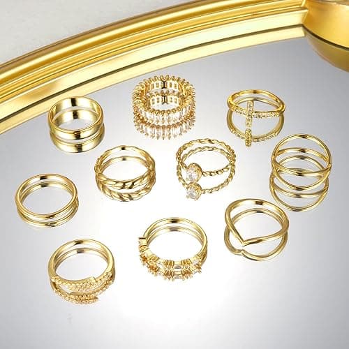 10 PCS 14K Gold Plated Rings Set for Women, Dainty Gold Knuckle Ring Non Tarnish, Simple Thumb Stacking Rings Pack Size 6/7/8/9/10 thumbnail 5