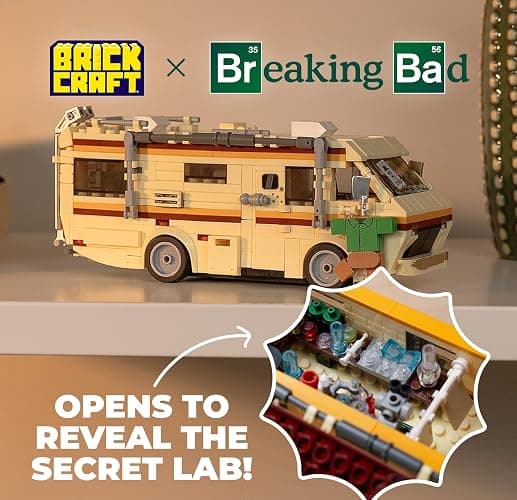 Brickcraft Officially Licensed Breaking Bad RV Building Kit (477 Pieces) Walter White’s Rolling Camper Van Set with Secret Lab Interior, TV Show Collectible Model, Display Toy for Fans and Adults thumbnail 3