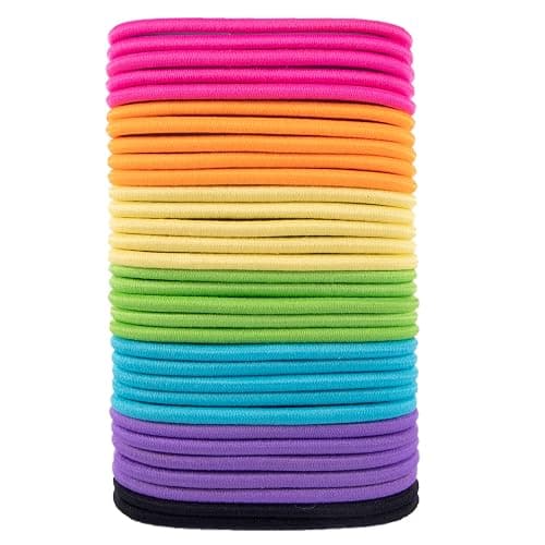 Amazon Basics No Damage Elastic Hair Ties, Ponytail Holders for Thick Hair, No Pull, Secure Hold, Snag-Free, Bright 4 MM Elastics for All Types, 32 Count thumbnail 2