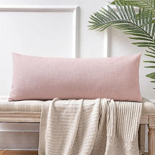 OTOSTAR Linen Throw Pillow Cover Set of 1 Decorative Long Lumbar Pillowcase Rectangle Cushion Cover 14x36 Inch for Home Decor Sofa Bedroom Car 35 x 90CM Pink thumbnail 7