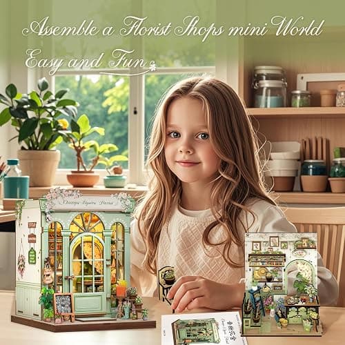 CUTEBEE Book Nook Kit - DIY Miniature House Dollhouse Kit for Adults and Teens, Booknook Tiny House Bookshelf Decor 3D Wooden Puzzle, Gifts for Family, Friends (Champs-Élysées Florist) thumbnail 7