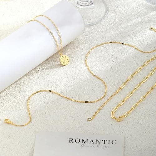 JECOMY Layered Gold Necklace for Women, 14K Gold Plated Necklace Stack for Women, Dainty Adjustable Gold Necklace Set thumbnail 6