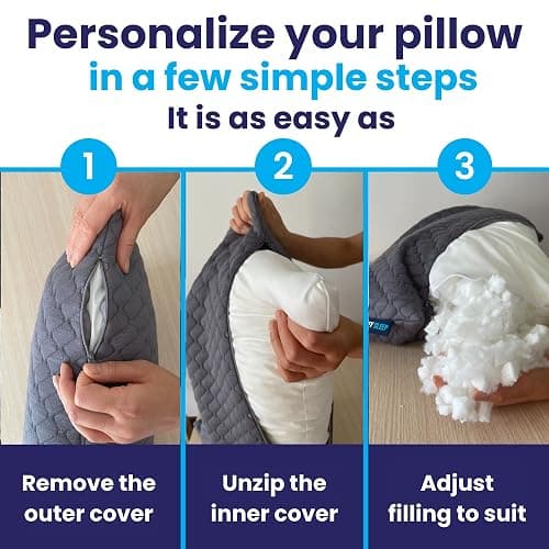 Sidney Sleep Mini Travel Size Neck Pillow - Knee, Back Lumbar and Support - Small Curved Pillow - 14 x 19 Inches - Adjustable Loft - Washable - Drawstring Backpack Included (Mini - Grey) thumbnail 6