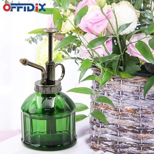 OFFIDIX Glass Plant Mister, 6.3 Inches Tall Vintage Style Spritzer Bronze Plastic Top Pump One Hand Watering Can Indoor Plant Spray Bottle for Garden, Plants, Cleaning (Dark Green) thumbnail 2