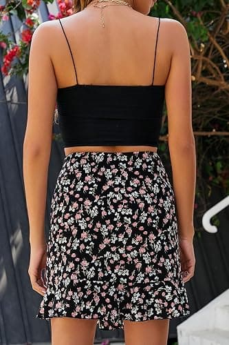 Naggoo Women's Summer Wrap Floral High Waist Ruffle Short Mini Skirts - Small - Black Floral thumbnail 2