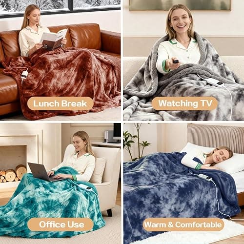 Cushious Electric Heated Blanket Throw 50''x60''Size Faux Fur Heating Blanket 10 Heating Settings, 1-8h Timer & Overheat Protection, Machine Washable, Soft Flannel and Sherpa Full Body Warmth thumbnail 8