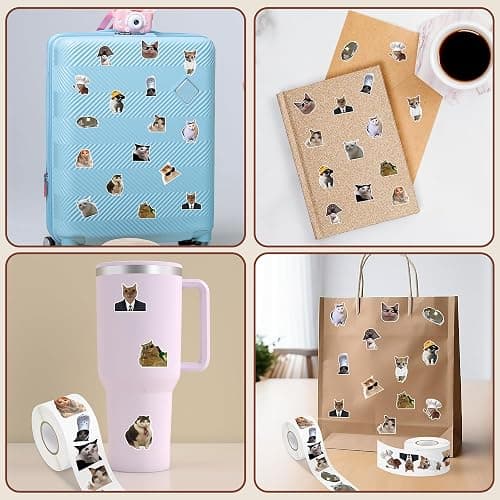 BHronony Cat Meme Stickers Roll - 2 Rolls 1000pcs Cute Cats Decal for Women Men, Pet Kitten Party Vinyl Sticker Decoration, Funny Animal Decal Label Decor Supplies for Cup Scrapbook Bottle Laptop thumbnail 7