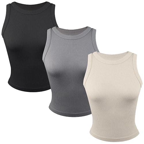 Common Stitch 3 Pack Stretch Tank Tops for Women, Ribbed Crew Neck Womens Workout Yoga Tops (Available in Plus) - Image 1