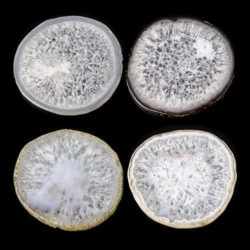 FOLKOR LIFE Natural Agate Coaster Set of 4, 3.5-4" Crystalline Geode Stone Coasters for Drinks Coffee Table Decor Agate Slices Glass Cups Holder for Home Guest Room Housewarming Birthday Gift - Image 1
