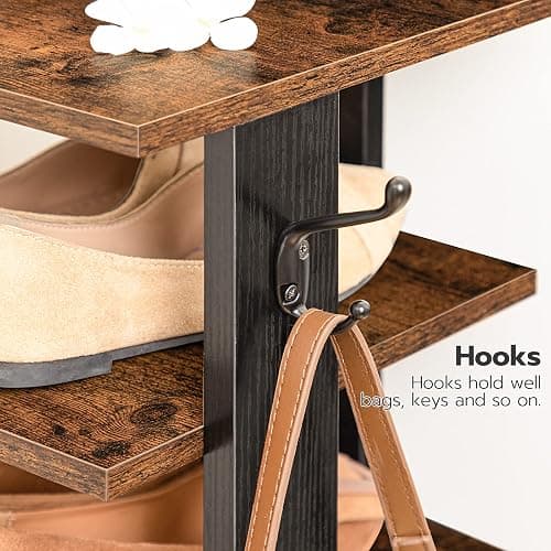 HOOBRO 8 Tiers Vertical Shoe Rack, Wooden Shoe Storage Organizer with Hooks, Narrow Shoe Tower for 8 Pairs, Space Saving, for Entryway, Living Room, Bedroom, Rustic Brown BF07XJ01G1 thumbnail 7