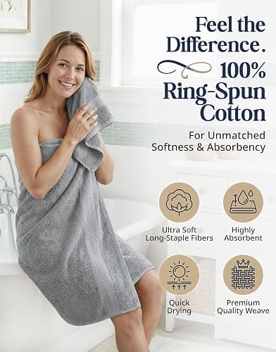 100% Cotton Bath Towels Set Soft Absorbent Quick Dry 16 Piece - Grey | Towels for the Bath, Absorbent & Durable, Ring-Spun, Ideal for Home & Spa, with OEKO-TEX thumbnail 2