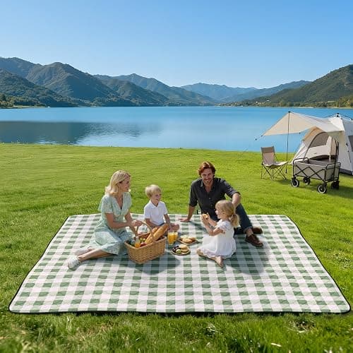 TigeJoy Extra Large Picnic Blanket Waterproof Foldable 80''x80'', Outdoor Picnic Mat Beach Blanket Sandproof for Park, Grass, Travel, Hiking, Camping Essentials, Gingham Picnic Blanket thumbnail 2
