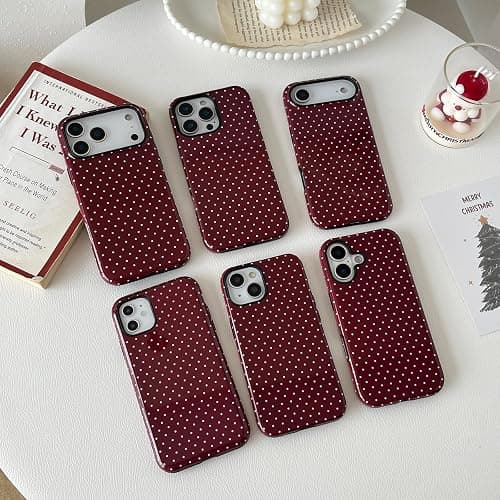 Sayoaho Compatible with iPhone 13 Case & 14 Case, Fashion Cute Polka Dot Pattern Aesthetic Design for Women, Soft TPU and Hard Back Shockproof Phone Cover, Wine Red thumbnail 2