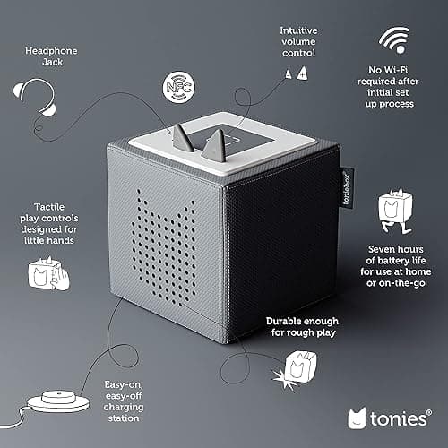 Toniebox Audio Player Starter Set with Playtime Puppy - Listen, Learn, and Play with One Huggable Little Box - Gray - Gray thumbnail 3