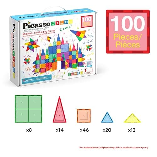 PicassoTiles 100 Piece Set 100pcs Magnet Building Tiles Clear Magnetic 3D Blocks Construction Playboards, Creativity Beyond Imagination, Inspirational, Recreational, Educational Conventional thumbnail 3