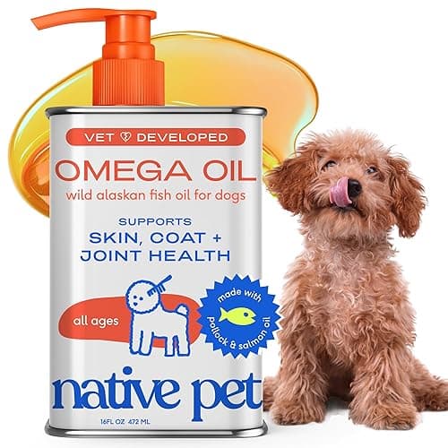 Native Pet Omega 3 Fish Oil for Dogs & Cats - Promotes Healthy Skin, Shiny Coat, & Strong Joints - Made with Wild Alaskan Salmon Oil for Dogs – Tasty, Fast-Absorbing Omega 3 6 9 Liquid Supplement-16oz - Omega Oil - 16 oz