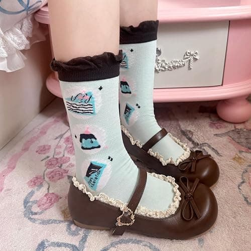 BEROBELLO Harajuku Sweet Lolita Ballet Flats Comfortable Mary Jane Shoes | Kawaii Pastel Style, Lace Trim, Wide Toe Box & Polka Dot Lining—for Anime Cosplay, Party & Cute Daily Wear, Teens and Adults thumbnail 5