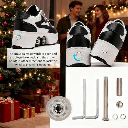 ANEFUN 4 Wheel Pop-Up Roller Skate Shoes for Women Men Girls Boy Fashion Outdoor Indoor Quad-Skates for Kids & Adults thumbnail 4