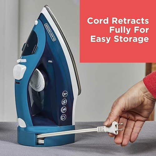BLACK+DECKER Steam Iron for Clothes with Retractable Cord, Vertical Steaming, Anti-Drip Design, Spray Mist and Auto Clean Button, 1200W thumbnail 5