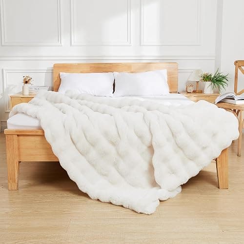 Latepis Luxury Faux Fur Throw Blanket Fuzzy for Couch Soft Thick Blanket for Bed Sofa Cute Plush Fuzzy Warm Blanket for All Seasons Ideal Gifts Luxury Throw Blanket Beige 50x60 Inch, 860gsm thumbnail 2