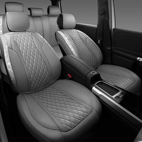 CAR PASS Gray Leather Bling Car Seat Covers Full Set, Luxury Microfiber Nappa PU Cushioned, Waterproof Anti-Slip Universal Fit for Auto SUV Sedan Sparkly Glitter Shining Rhinestone, Gray Diamond thumbnail 3