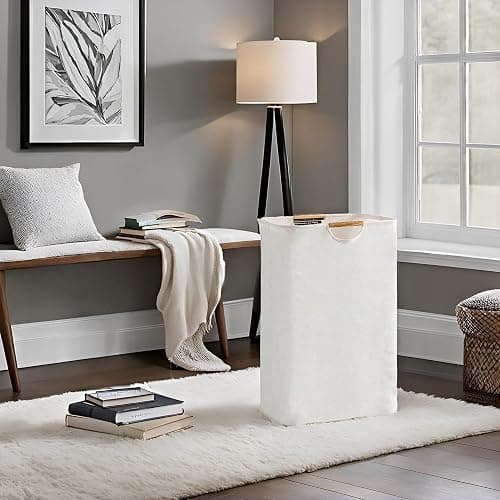 YHZHEN 72L Laundry Basket, Collapsible Laundry Hamper with Handle, Large Laundry Basket Hamper for Clothes, Travel,Towels＆Toys in the Family and Dorm, White thumbnail 2