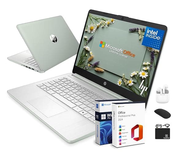 HP Flagship 14" Laptop Computer for 2026 Business Student with Office Suite, Copilot AI, Intel Quad-Core CPU, 4GB RAM, 628GB Storage (128GB UFS+500GB Ext), Wi-Fi 6, HubxcelAccs, Win 11 Pro, Green - Image 1